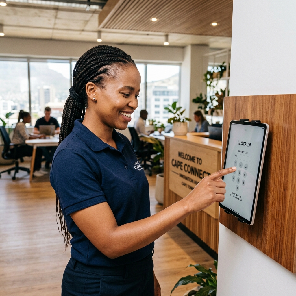 Employee clocking in using Staffklok QR and OTP verified attendance
